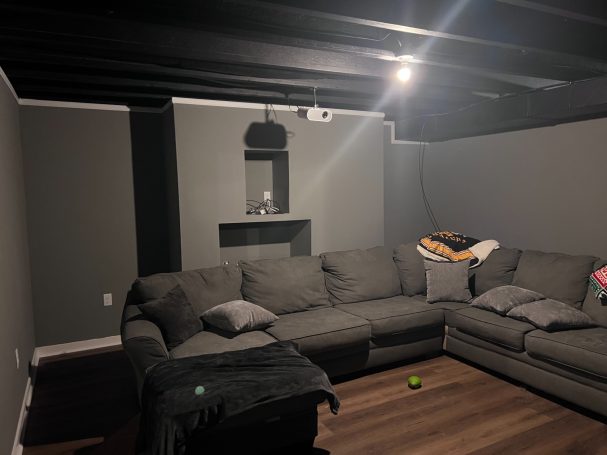 Movie room that was added in between the man cave and office with no windows for that perfect movie night